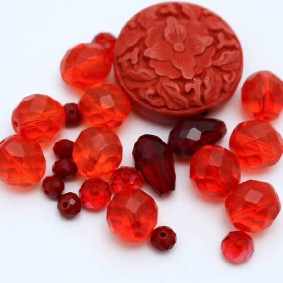 Genuine Cinnabar, Czech Glass & Crystal Bead Lot - Shades of Red - BEADLOT53 - Picture 1 of 4